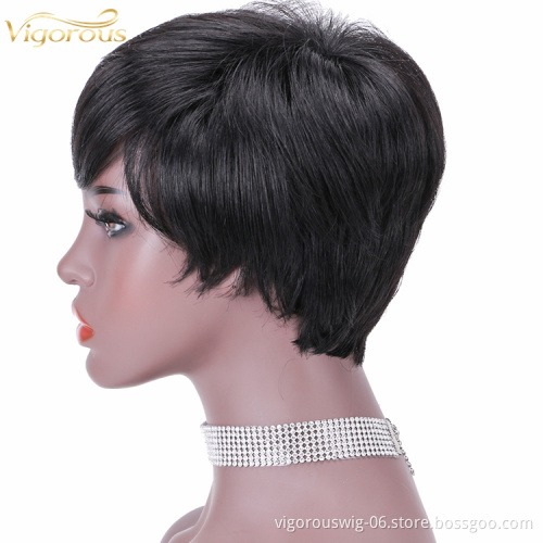 Wholesale private label short glueless cheap inch bob pixie cut brazilian straight black 100% real human hair wig black women